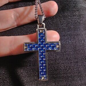 Men's blue and silver cross necklace from Kay Jewelers - BLACK FRIDAY SALE! 🎁